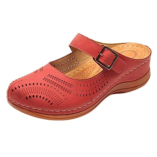 Mules for Women 2025 Arch Support Wedge Sandals Hollow Out Adjustable Closed Toe Low Wedge Outdoor Slip On Walking Shoes