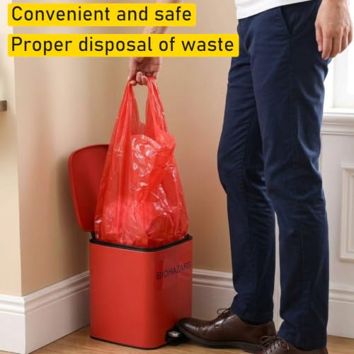 Image of Geiserailie 2 Set 1.6 Gallon Stainless Steel Biohazard Trash Can with Foot-operated Self-closing Lid, with Biohazard Labels & Bags for Lab Medical Hospital Industrial Infectious Waste Disposal, Square
