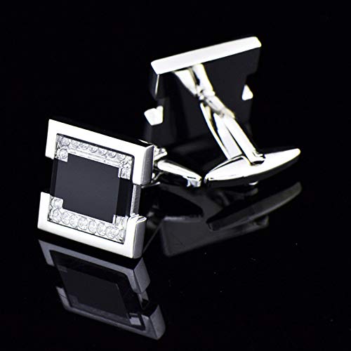 Mancuernillas Cuadradas Esmaltadas Negro y Plata KnBoB miniatura 4