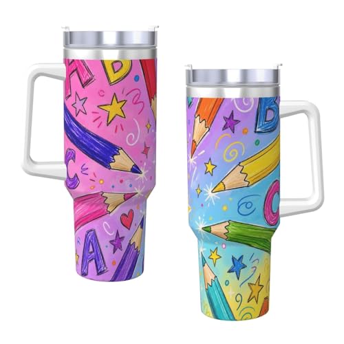 Vaso aislado Pencil Rainbow Dance de 40 oz con asa, el regalo perfecto para tus viajes en coche 4