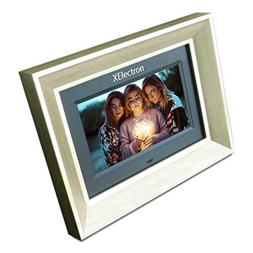Image of XElectron 7 inch IPS LED Digital Photo Frame with HD Display, Auto-Rotate, Play Photos, Videos, Music and Slideshow with SD Card, USB Ports (Silver)