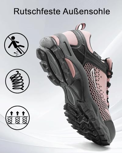 LANGDU Wanderschuhe Herren Damen Wasserdicht Wanderschuhe Leicht Trekkingschuhe Wanderstiefel Atmungsaktiv Outdoorschuhe 38-46EU (Rosa,39EU)