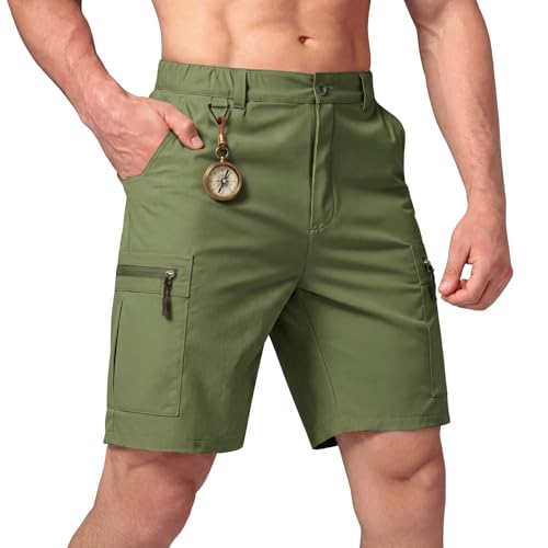 Heyfanee Mens Hiking Cargo Shorts Ripstop Quick Dry Lightweight Shorts 9 Inch Inseam 38 Olive Green