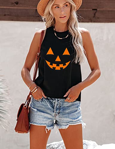 Mokoru Women's Funny Halloween Skeleton Pumpkin Skull Graphic Sleeveless Tank Top Shirts4