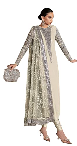 Miss Ethnik Women's Black Faux Georgette Embroidered Straight Kurta Dress Material with Straight Bottom and Dupatta