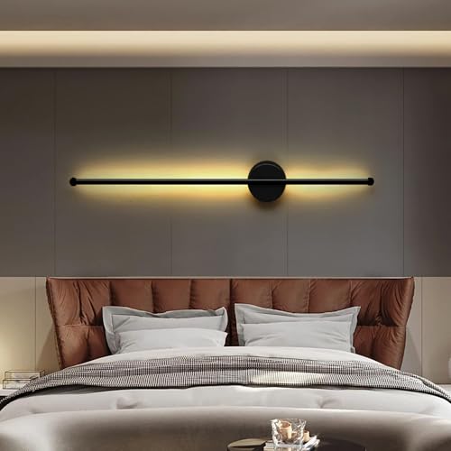 Image of Groeien Metal Modern LED 3 Color Long Wall Sconce Black Wall Light for Bedroom Living Room Corridor Lighting Fixtures Wall Mount(Warm+Natural+Coolwhite) (Black)
