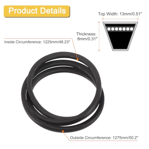Image of uxcell A48 1 /2 Classic Wrapped V-Belt, 50 inch Outside Circumference Wrapped Industrial Rubber V-Belt A Profile V-Belt for Industrial Machinery Equipment, Black