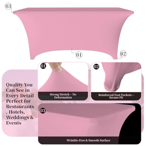 Fulliris 6FT Spandex Tablecloth (72"x30") – Stretch Fitted, Wrinkle-Free & Reusable Cover for Wedding, Party, Banquet, Holiday & Event Decor (Pink, 6 ft - 2 Pack) by Fulliris - Image 4