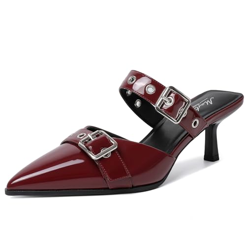 Image of Mostrin Kitten Heels for Women Pointed Closed Toe Heels Vintage Stiletto Dressy Pumps Shoes for Office Work Party