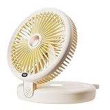 Sungive ventilatore da tavolo 2-in-1, 5 pale, 6 velocità, pieghevole, con gancio e cordino. Ricarica USB, 4000mAh, 15h autonomia, LED 3 livelli, oscillazione 120°, inclinazione 90°.(Beige)