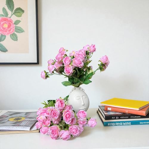 Image of Garden Art Artificial Small Rose Flower Bunch (Pack of 1) | 5 Heads with 15 Flowers & Buds, 35 cm Faux Rose Bouquet for Home Decor, Wedding & Table Decoration (Baby Pink)