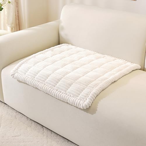 OstepDecor Chair Cover for Dogs, Couch Arm Cover, Sofa Headrest Covers Pet Friendly, Thick Soft Sofa Slipcovers Cushion Protector for Recliner Loveseat Leather L Shaped Sofa (27.6' x 27.6', White)