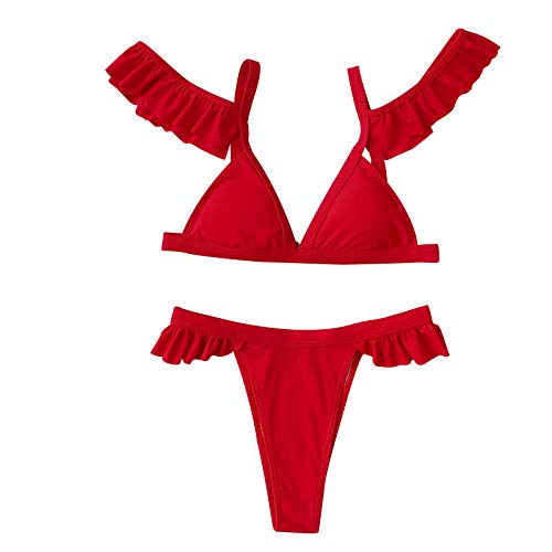 Bañadores Hombre Marca Push-Up Traje de baño Sexy Pad Mujer Bikini Ropa de Playa Conjunto Volantes Pantalones Cortos Traje de baño Trajes de baño Tankinis Conjunto Bikinis Braguitas (Red, L)