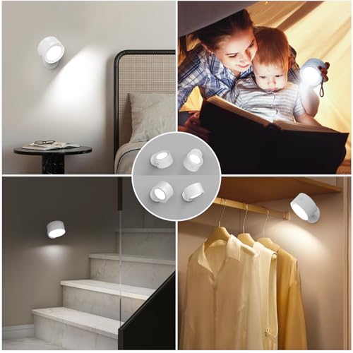 Image of Racokky LED Wall Lights 2 Pcs with Remote, Wall Sconces Lamp 3000mAh Rechargeable Battery Operated, 3 Color Temperatures & Dimmable Magnetic 360 Rotation Cordless Light for Bedroom Reading(White)
