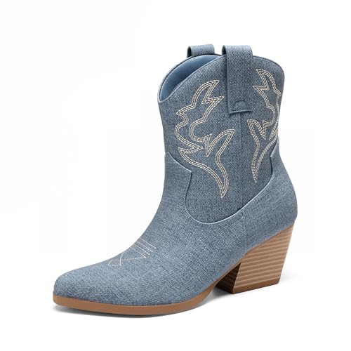 DREAM PAIRS Women's Cowboy Cowgirl Boots Embroidered Stitched Short Western Boots Low Chunky Heel...