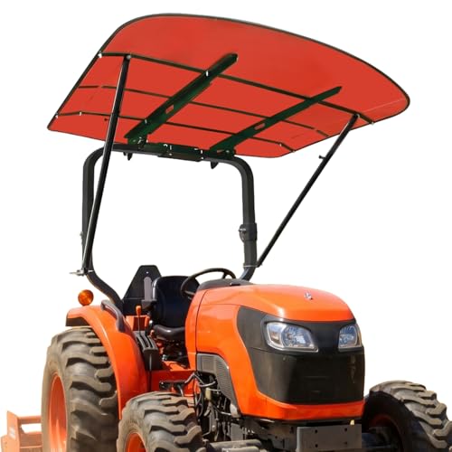 Tractor & Mower Sun Shade Canopy Universal ROPS Mount 52x52 Heavy-Duty Top with Adjustable Brackets (Fits 2x2 or 2x3 Roll Bars) (Red)