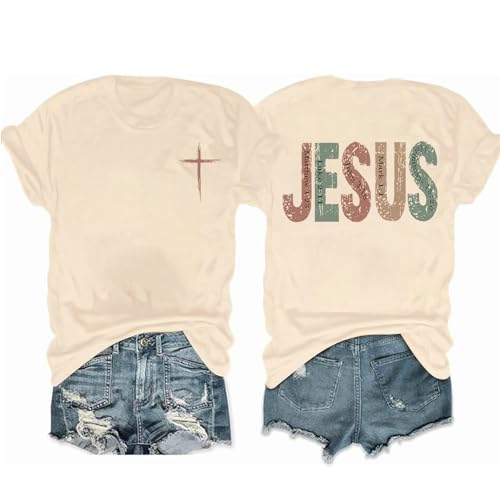 Image of Christian Shirts for Women Jesus Tees Faith Shirts Bible Verse Print Tops | Jesus Shirts for Women,Christian Faith Tee,Vintage Cross Print,Bible Verse,Religious Love Jesus Tops,Religious Scriptures