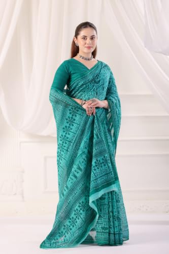 Image of TAMAIRA FASHION Off White Mulmul Pure Cotton Saree For Woman Warli Printed|Office Wear Daily Wear Sarees For Women Without Blouse Piece (Available in 21 Colours)