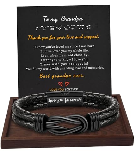Gifts for Men Leather Bracelet Brown Braided Forever I Love You Gifts for Him Infinity Cuff Bracelets Birthday Gifts for Boyfriend Son Grandson Husband Dad Mens Fathers Day Gift
