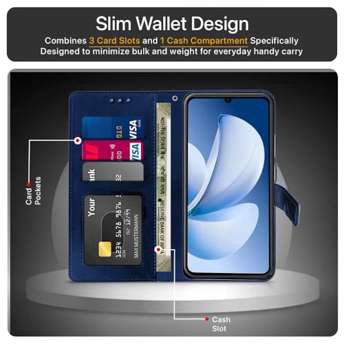 Image of WOW IMAGINE Shock Proof Flip Cover Back Case Cover for Realme Narzo 80 Lite 4G | Realme C71 5G (Flexible | Leather Finish | Card Pockets Wallet & Stand | Blue)