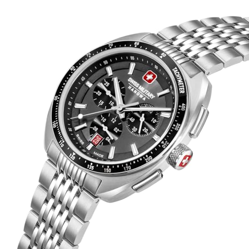 Image of Swiss Military Hanowa SMWGI0003302 Greyhound Chrono - Swiss Made Round Cool Grey Chronograph - Watch for Men