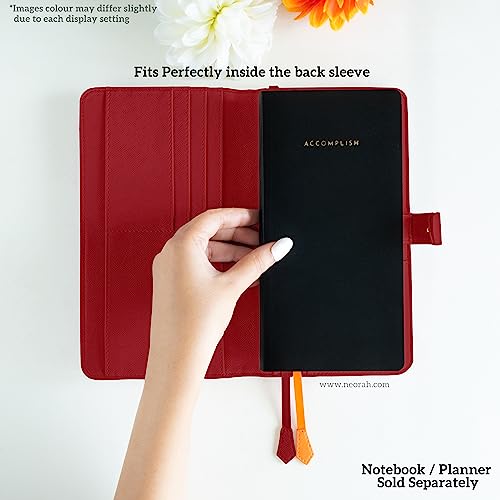Image of NEORAH- PETITE Notebook SLEEVE with SNAP Button -[SLEEVE ONLY]|Vegan Leather|Office Diary Holder with Penloop|2 Front & 1 Back Pocket|4 Card Slots|2 BookMarks -Fits any PETITE Softcover - RED