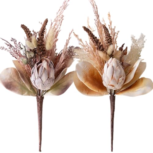 ASTRYAS 2Pcs Fall Dried Flowers Fake Artichokes Flowers Artificial Protea Flowers with Dried Flowers,Faux Tropical Floral Arrangement for Rustic Wedding Boho Home Decor Table Decorations