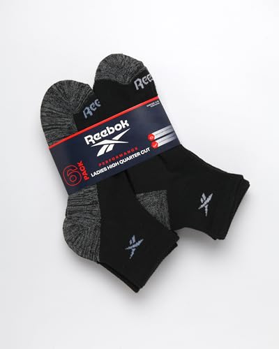 Image of Reebok Womens Quarter Socks 6 Pack Comfort Cushioned Athletic Socks | Moisture-wicking Fabric Keeps Feet Dry, Flexible Knit Hugs the Arch, Plush Footbed Absorbs Shock