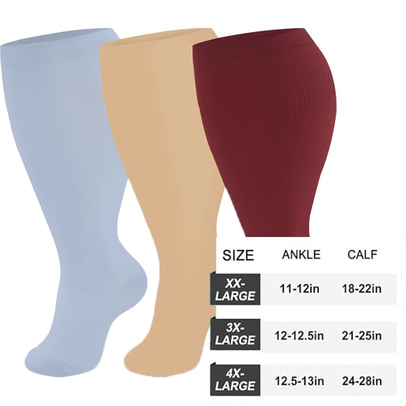 Everstride Compression Socks for Women Wide Calf, Plus Size, 2XL/3XL/4XL, 3/5 Pair3