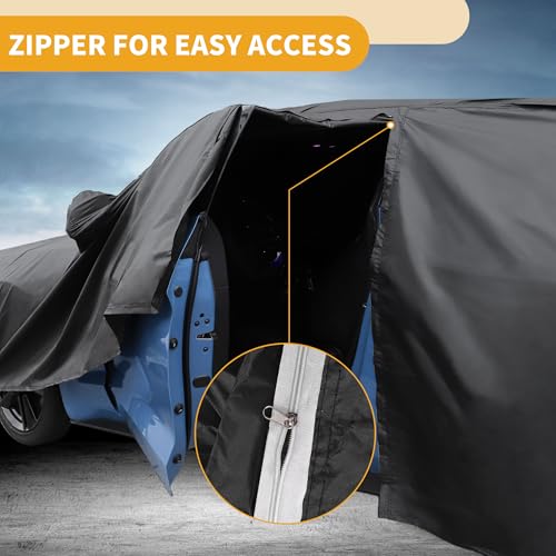 Image of Universal Car Cover Waterproof All Weather 190T Polyester, UV Sun Rain Protection, Fits for SUV Length 182 inch-190 inch, with Left Side Zipper, Black & Blue