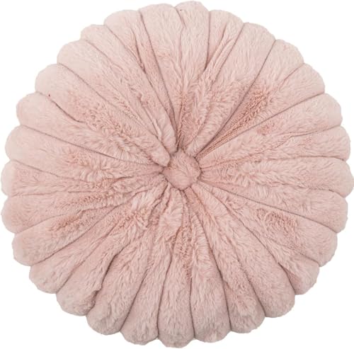 Cojín Almohada Calabaza Plisado Redondo, Almohada Decorativa De Relleno De Algodón PP, Cojín Redondo De Terciopelo con Forma De 35cm   Suave Y(Rosa Claro)