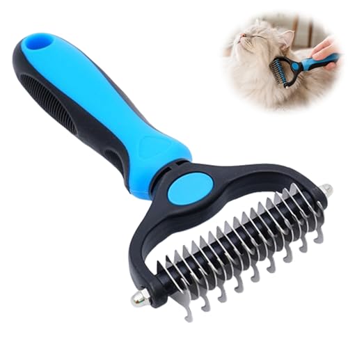 Vivanchor Pet Pro Dual-Sided Pet Pro Grooming Tool Cat Brush Rake and Long Haired Dog Brushes Pets Knotter Dogs and Cats for Grooming Hair Pets Tools (Blue B 1PCS)
