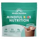 Mindful Nutrition Kids Protein Powder Shake Mix, Organic Fruit and Vegetable Green Superfoods, Vitamins, Minerals, Healthy Chocolate Milk Snack for Toddlers, Kids, Teens and Adults 12.7oz