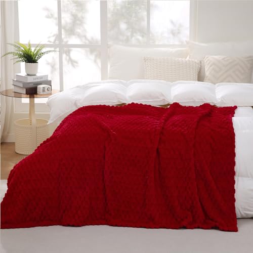 Puncuntex Red Throw Blanket 50 Inch×60 Inch Inches Fuzzy 3D Jacquard Decorative Flannel Fleece Super Soft Plush Cozy Blanket For Couch Sofa Chair Lightweight thumb #3