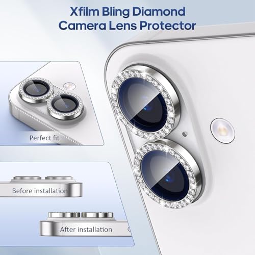 Image of Choiche for iPhone 17 Camera Lens Protector Bling, Individual Diamond Metal Ring with 9H Hardness, Scratch-Proof Camera Screen Protector, Stylish Accessories, Case Friendly (Silver Diamond)