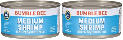Bumble Bee Medium Canned Shrimp, 6 oz Can - Shrimp in Water, Cooked, Peeled, Deveined - 22g Protein per Serving - Gluten Free (Pack of 2)