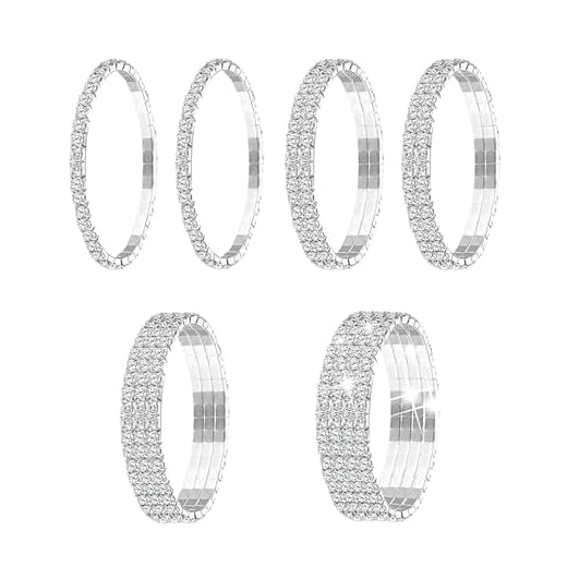 FDCGAS 6 Stücke Strass Stretch Armband bracelet damen ärmelhalter damen Tennis Armreif Silber Stapelbar Strass Armband Hochzeit Schmuck für Frauen Braut Mädchen