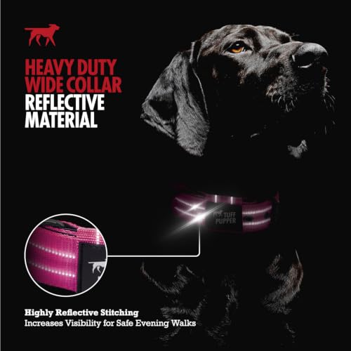 Image of Tuff Pupper Heavy Duty Tactical Dog Collar | 1.5 inch Wide Ballistic Nylon | Reflective Stitching | Integrated ID Tag Holder | Stainless Steel Buckle | Padded Lining | Medium & Large Dogs (Pink, Medium)