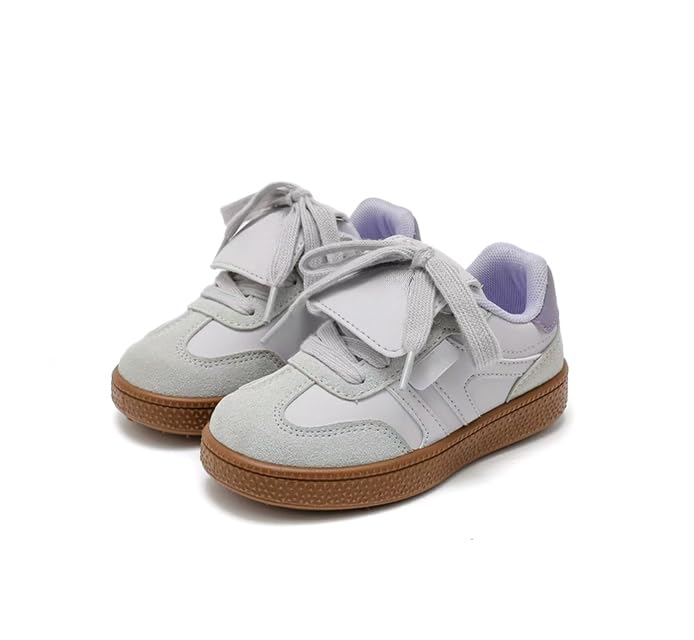 Kids Retro Sneakers, Imitation Fur and Leather, White and Black, Lace-up Style