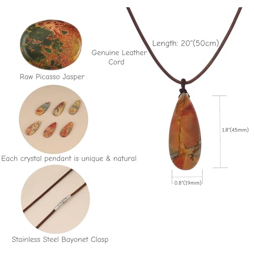 COAI Genuine Leather Necklace, Teardrop Picasso Jasper Crystal Necklace for Men Women3