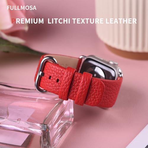 Image of Fullmosa Watch Band Compatible with Red Apple Watch Leather Band 42mm 41mm 40mm 38mm, iWatch Band for Series ultra3 /2 /1 SE3 /2 /1 11 /10 /9 /8 /7 /6 / /5 /4 /3 for Men Women