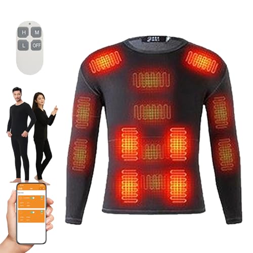 Femxizor Ropa Interior Calefactable, Camisa Calefactable, Pantalones Inferiores, Ropa Interior Térmica con Calefacción De 16 Zonas, Calefacción para Exteriores, Control por Aplicación,L,Tops