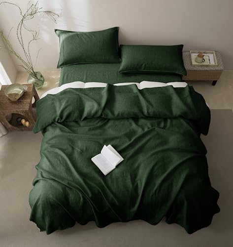 Talasily 100% French Pure Linen Sheets Set California King Size,Oeko-TEX Certified Bedding, All-Season Breathable for Hot Sleepers,16 Inch Deep Pocket Machine Washable 4-Piece (Forest Green)