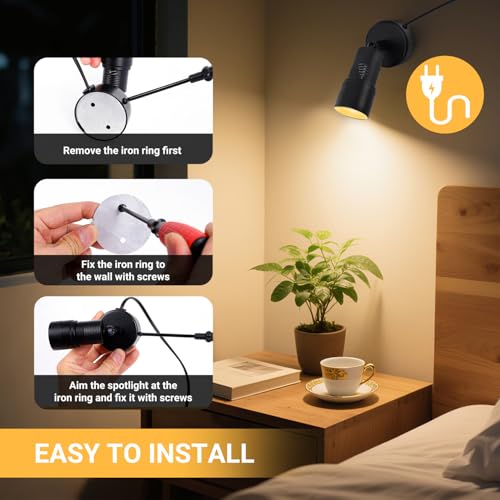 Image of Uplights Indoor, 10W LED Uplighting & Spot Lights with Zoomable 8-60 Focus Head, 3000K Accent & Floor Can Light for Plants Artwork Decor, 5.9 FT Plug Cord with Foot Switch, 2 Pack