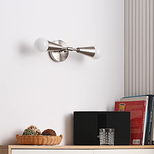 Image of BRIGHTTIA Vicky 2 Light Cone Socket Wall Sconce - Mid Century Modern Fixture for Wall & Ceiling - Minimalist Edison Lamp for Hallway and Bathroom Vanity - Brushed Nickel (BW0027-2N)
