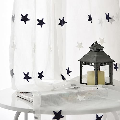 Cortinas semitransparentes azules con estrellas para iluminar el dormitorio infantil 4