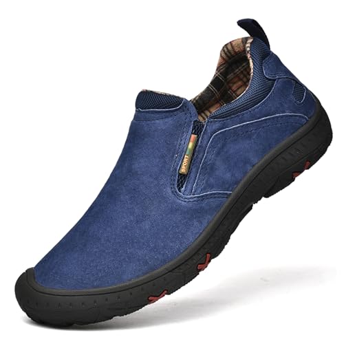 Lossarye Men's Leather Waterproof Slip On Hiking Loafers Comfortable Anti-Collision Round Toe Casual Walking Work Shoes Anti-Slip Outdoor Sneakers