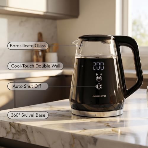 Image of OVENTE 1L Electric Kettle with Temperature Control, 1500W, Black KD95B