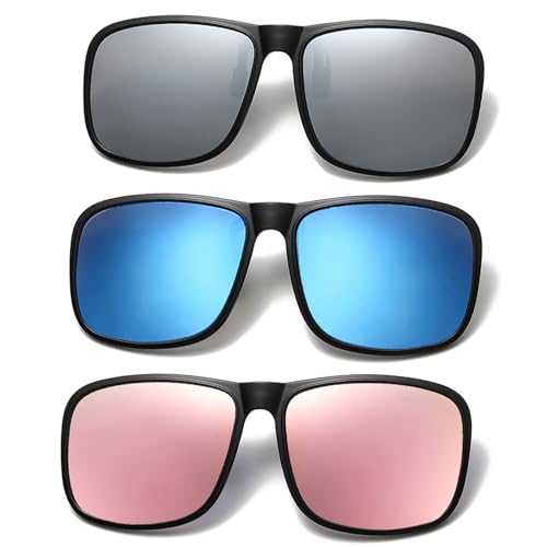 Hifot Sonnenbrille Aufsatz Clip on Sonnenbrille 3 Pack, Flip up Polarisiert Sonnenbrille für verschreibung, randlose Myopie Sonnenbrille für Frauen und Männer Hifot Sonnenbrille Aufsatz Clip on Sonnenbrille 3 Pack, Flip up Polarisiert Sonnenbrille für verschreibung, randlose Myopie Sonnenbrille für Frauen und Männer