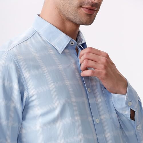 Image of BASICS 100% Cotton Checked Shirt for Men | Slim Fit | Everyday Smart Casual Wear | Full Sleeve